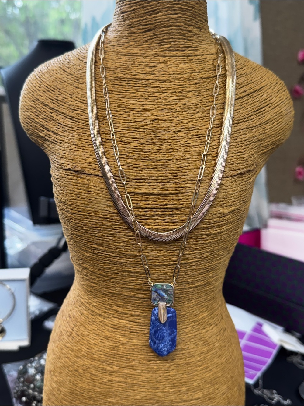 Laundry By Shelli Segal Gold-Tone Layered Necklace with Blue Pendant